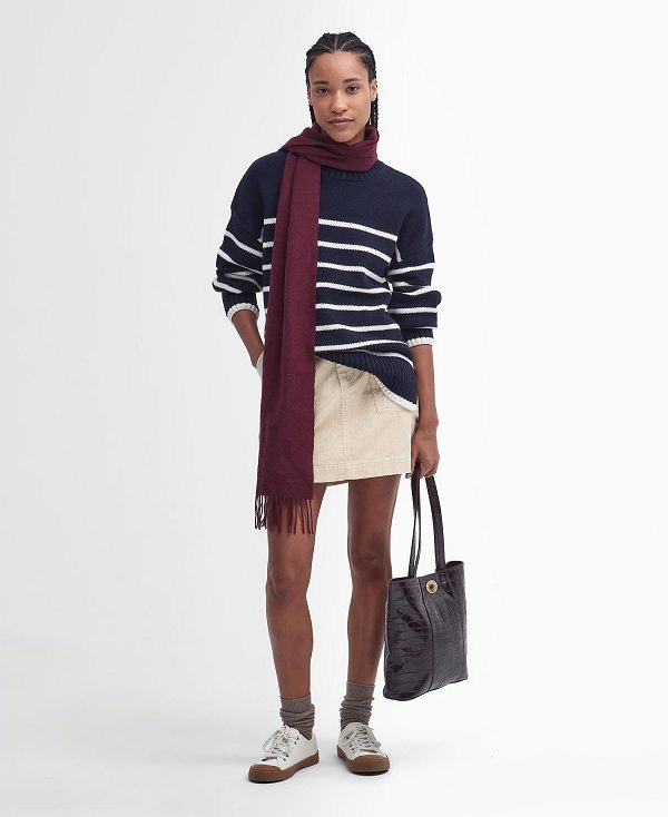 Barbour Belmore Striped Crew Neck Jumper Mørkeblå | BABO89708