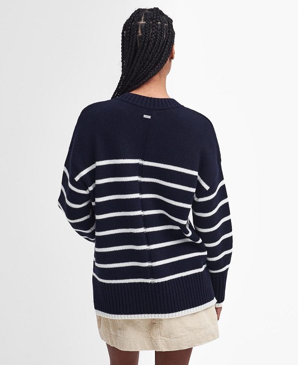 Barbour Belmore Striped Crew Neck Jumper Mørkeblå | BABO89708