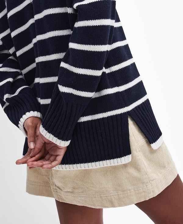 Barbour Belmore Striped Crew Neck Jumper Mørkeblå | BABO89708