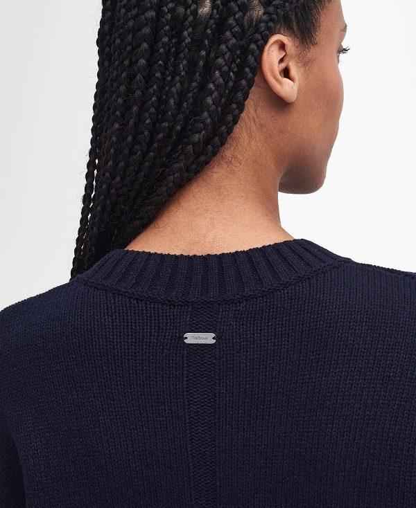 Barbour Belmore Striped Crew Neck Jumper Mørkeblå | BABO89708