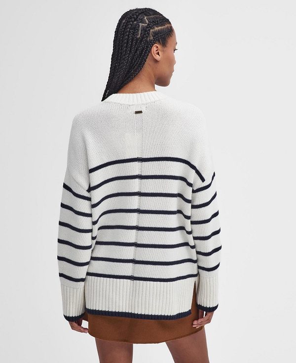 Barbour Belmore Striped Crew Neck Jumper Hvide | BABO89729