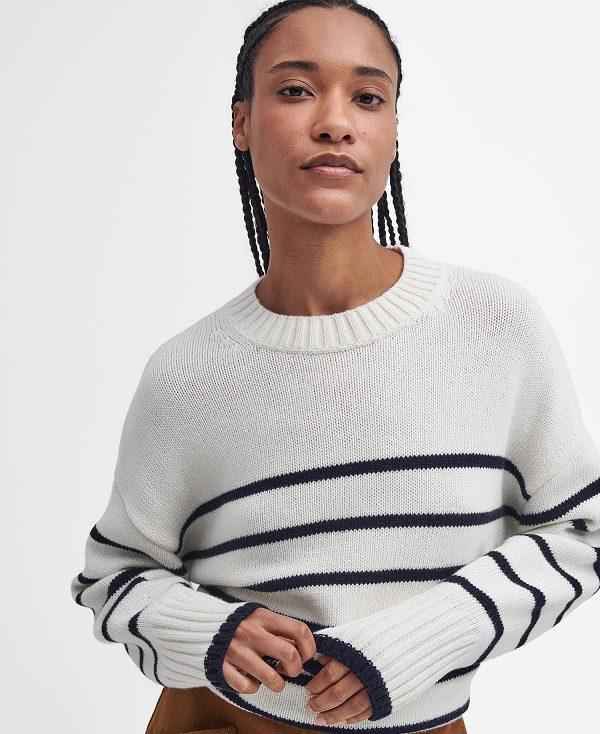 Barbour Belmore Striped Crew Neck Jumper Hvide | BABO89729