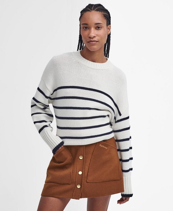 Barbour Belmore Striped Crew Neck Jumper Hvide | BABO89729