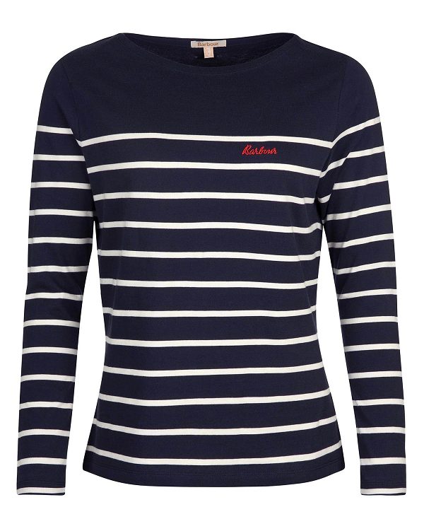 Barbour Bradley Striped Long-sleeved T-shirt Mørkeblå | BABO89536