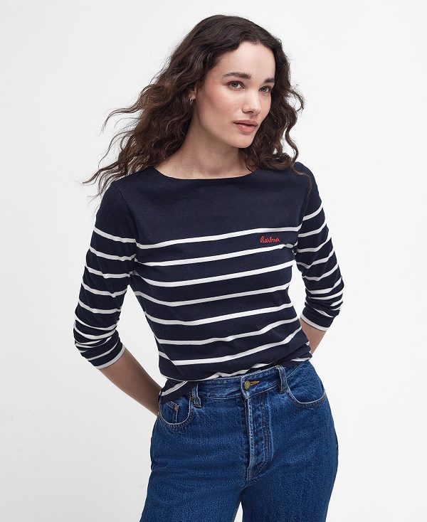 Barbour Bradley Striped Long-sleeved T-shirt Mørkeblå | BABO89536