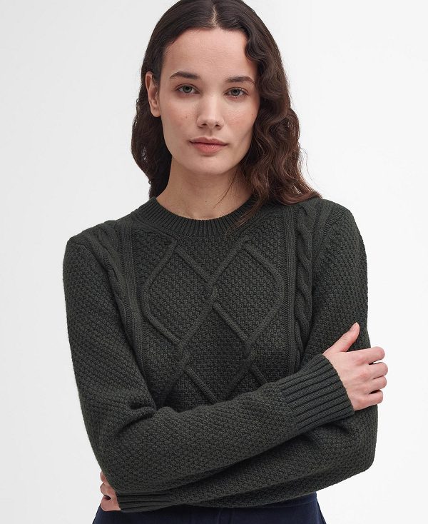 Barbour Burne Argyle Crew Neck Jumper Olivengrøn | BABO89706