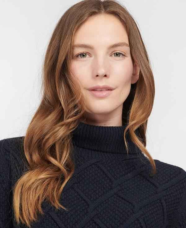 Barbour Burne Roll Neck Knit Sweatshirt Mørkeblå | BABO89705