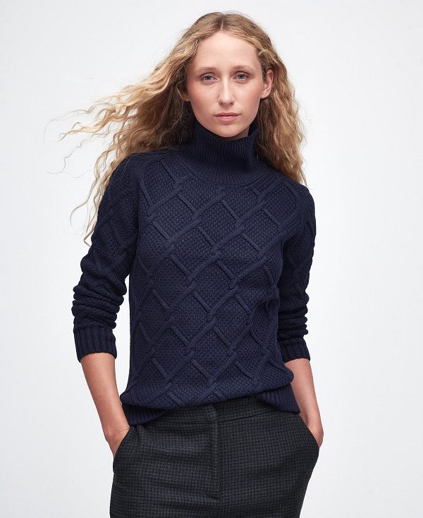 Barbour Burne Roll Neck Knit Sweatshirt Mørkeblå | BABO89705