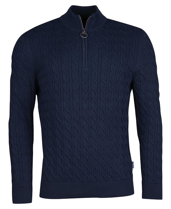 Barbour Cable Knit Half Zip Jumper Mørkeblå | BABO88502