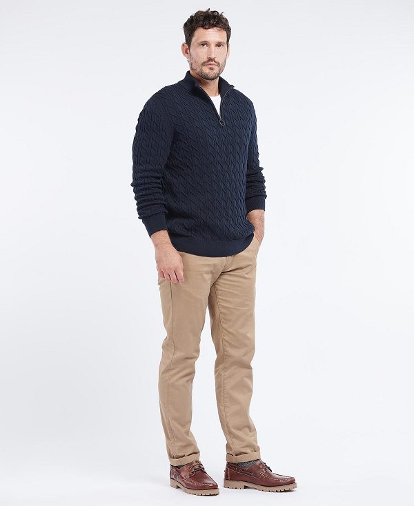 Barbour Cable Knit Half Zip Jumper Mørkeblå | BABO88502