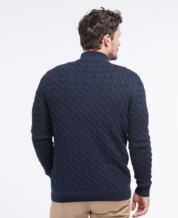 Barbour Cable Knit Half Zip Jumper Mørkeblå | BABO88502