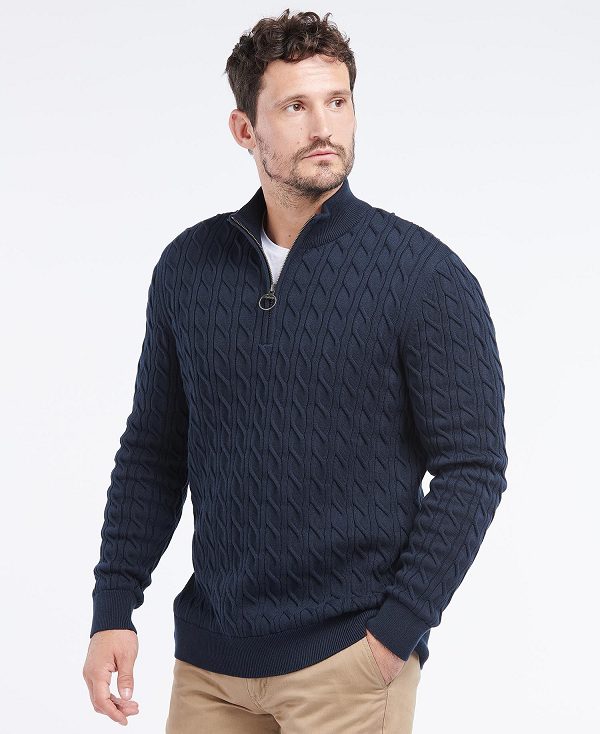 Barbour Cable Knit Half Zip Jumper Mørkeblå | BABO88502