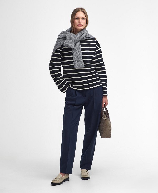 Barbour Caroline Striped Sweatshirt Sort Striber | BABO89814