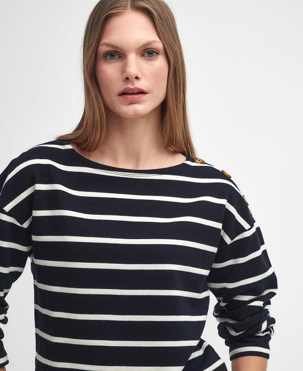 Barbour Caroline Striped Sweatshirt Sort Striber | BABO89814