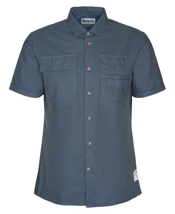 Barbour Catterick Short-sleeved Oxford Shirt Blå | BABO87777