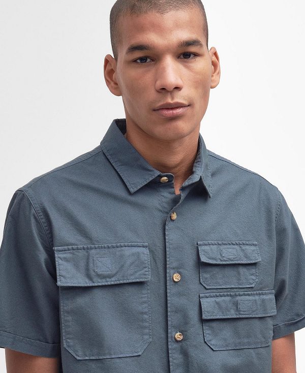 Barbour Catterick Short-sleeved Oxford Shirt Blå | BABO87777