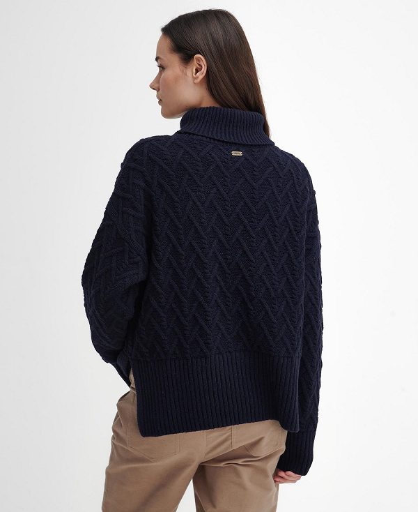 Barbour Clarence Cable-knit Roll-neck Jumper Mørkeblå | BABO89721