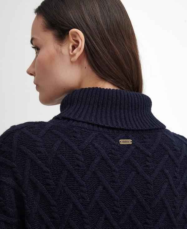 Barbour Clarence Cable-knit Roll-neck Jumper Mørkeblå | BABO89721