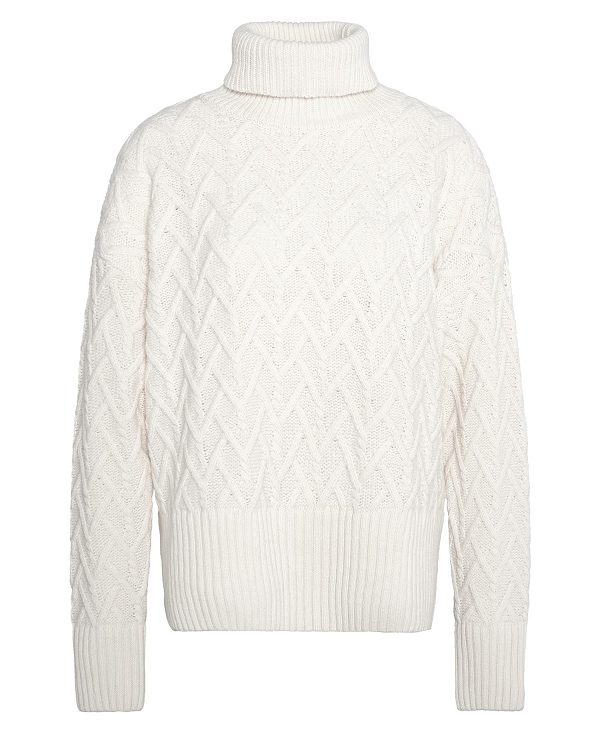 Barbour Clarence Cable-knit Roll-neck Jumper Hvide | BABO89759