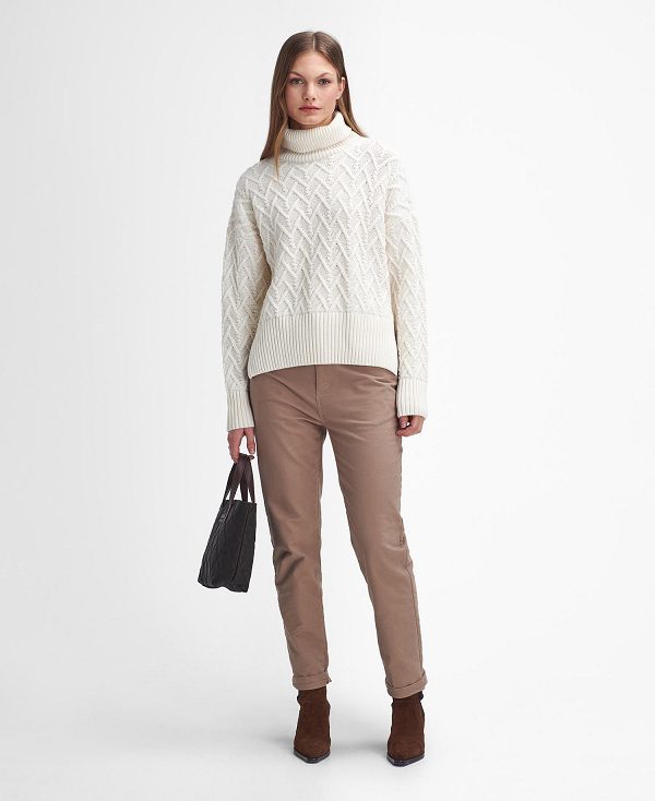 Barbour Clarence Cable-knit Roll-neck Jumper Hvide | BABO89759