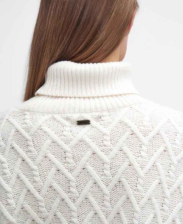 Barbour Clarence Cable-knit Roll-neck Jumper Hvide | BABO89759