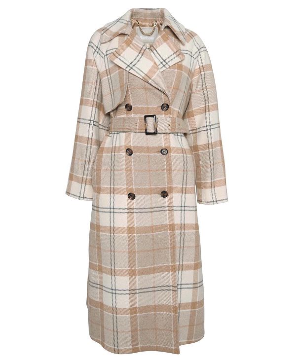 Barbour Claudette Tartan Wool Trench Coat Hvide | BABO89386