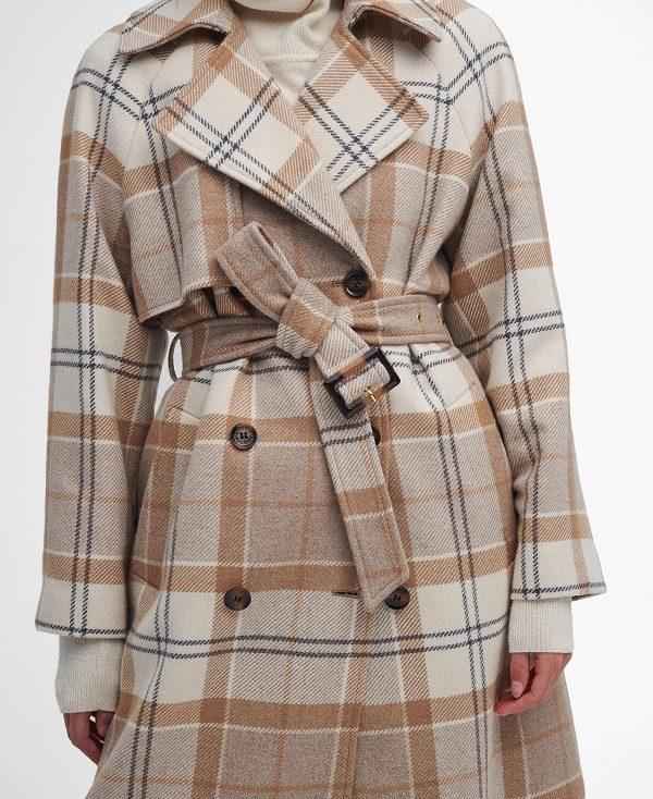 Barbour Claudette Tartan Wool Trench Coat Hvide | BABO89386