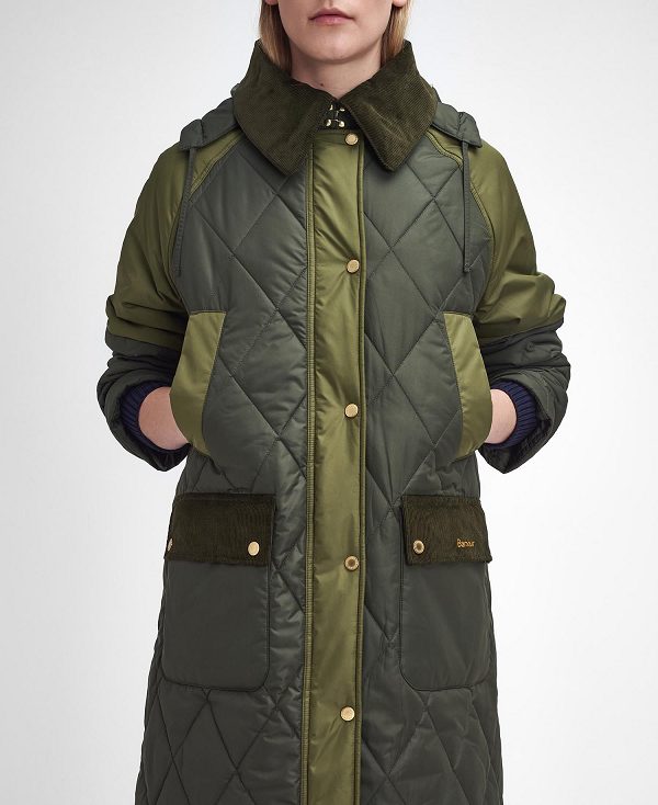 Barbour Cookston Longline Quilted Jacket Olivengrøn | BABO89359