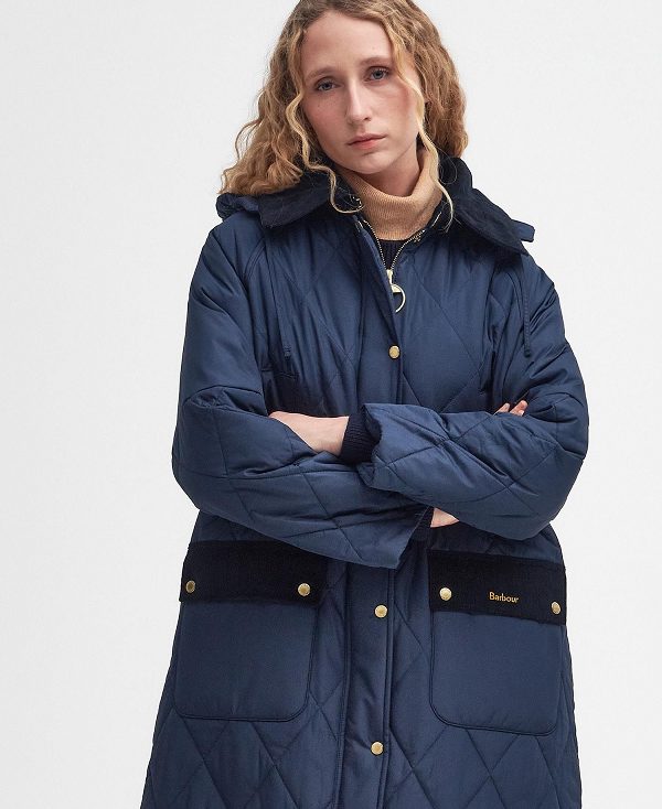 Barbour Cookston Longline Quilted Jacket Mørkeblå | BABO89360