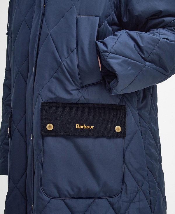 Barbour Cookston Longline Quilted Jacket Mørkeblå | BABO89360