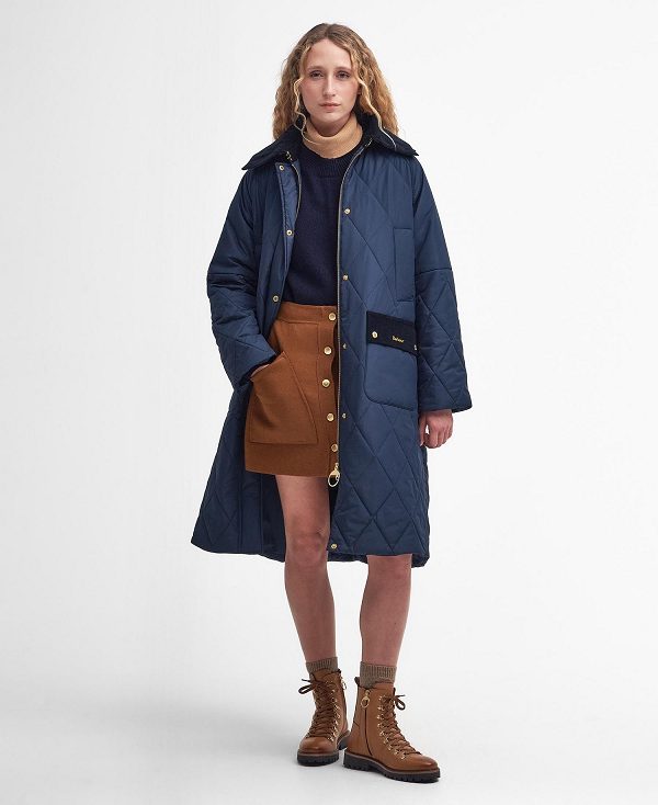 Barbour Cookston Longline Quilted Jacket Mørkeblå | BABO89360