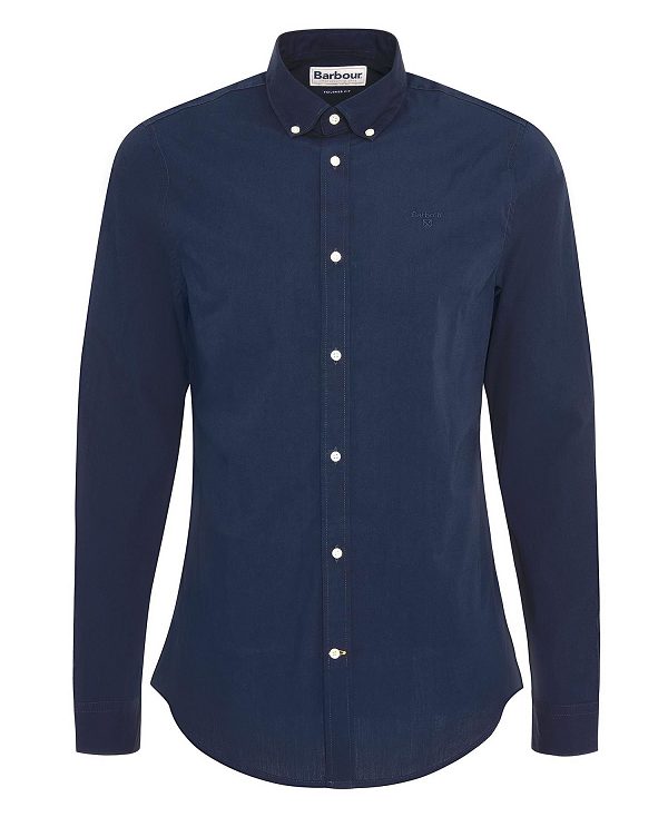 Barbour Crest Poplin Tailored Long-sleeved Shirt Mørkeblå | BABO87702