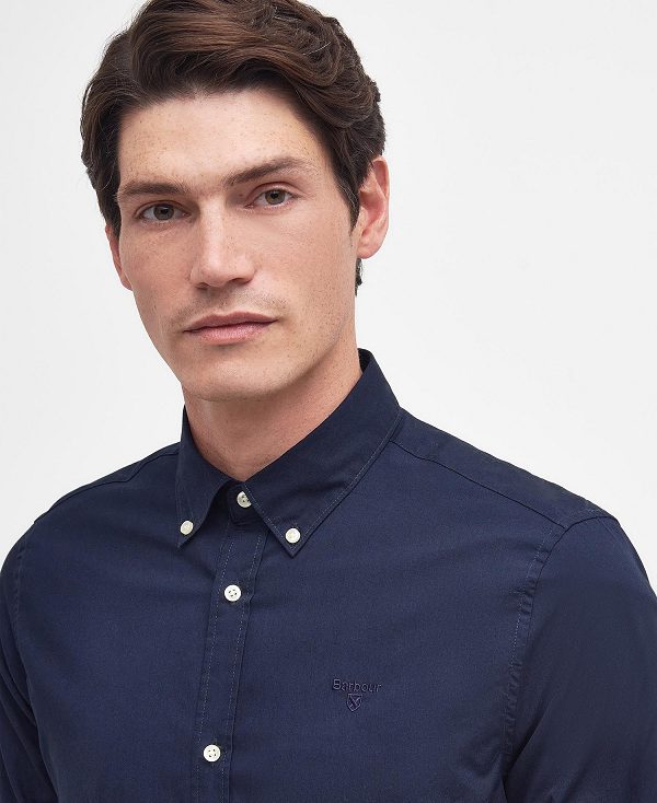 Barbour Crest Poplin Tailored Long-sleeved Shirt Mørkeblå | BABO87702