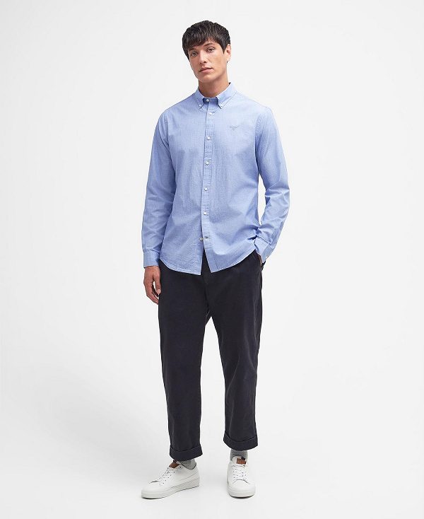 Barbour Crest Poplin Tailored Long-sleeved Shirt Blå | BABO87703