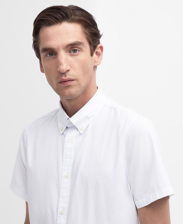 Barbour Crest Poplin Tailored Short-sleeved Shirt Hvide | BABO87707