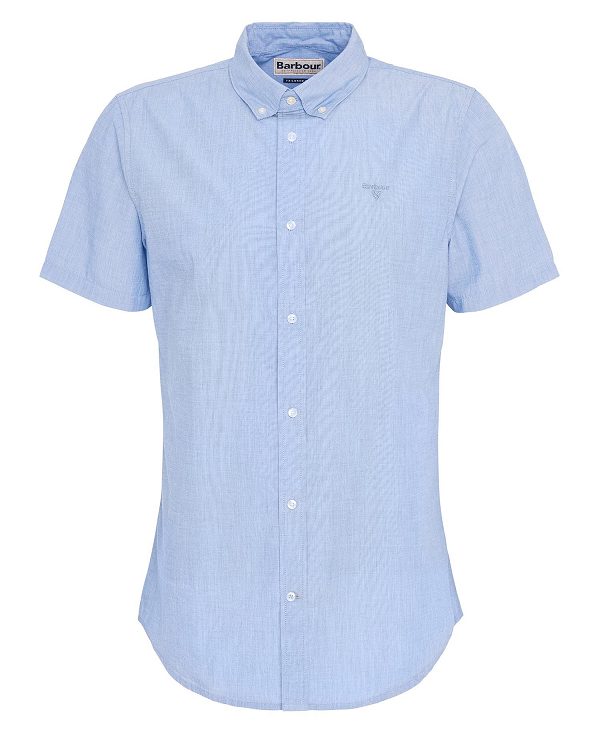 Barbour Crest Poplin Tailored Short-sleeved Shirt Blå | BABO87709