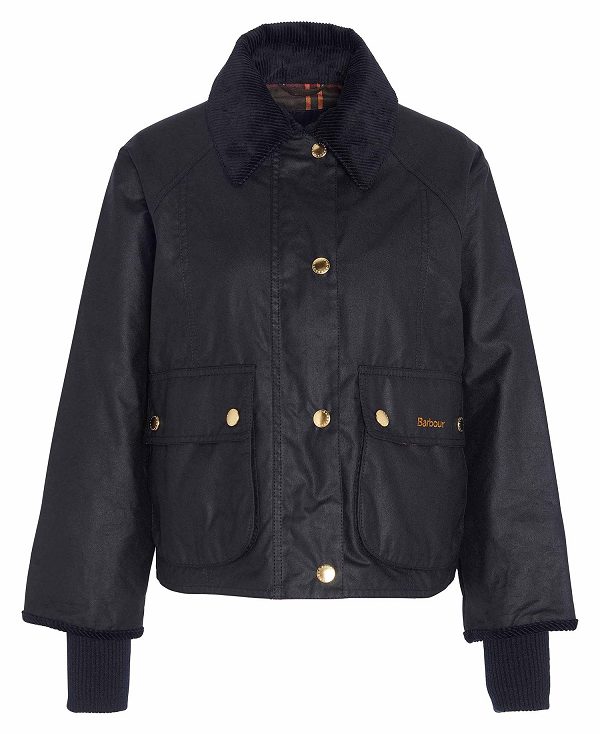 Barbour Cropped Beadnell Waxed Jacket Sort | BABO89233