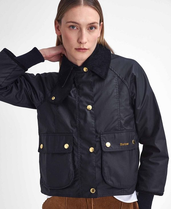 Barbour Cropped Beadnell Waxed Jacket Sort | BABO89233