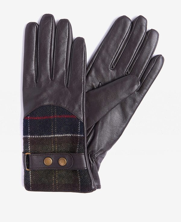 Barbour Dee Tartan Gloves Mørkebrune | BABO90057