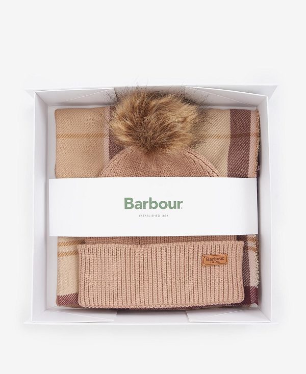 Barbour Dover Beanie & Hailes Scarf Gift Set Mørkerød | BABO90022