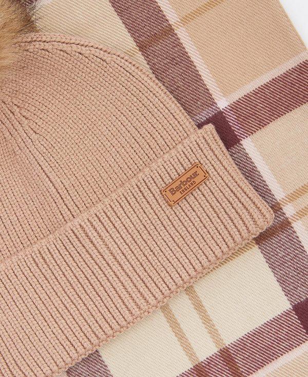 Barbour Dover Beanie & Hailes Scarf Gift Set Mørkerød | BABO90022