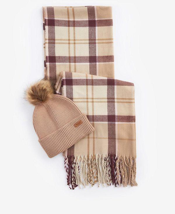 Barbour Dover Beanie & Hailes Scarf Gift Set Mørkerød | BABO90022