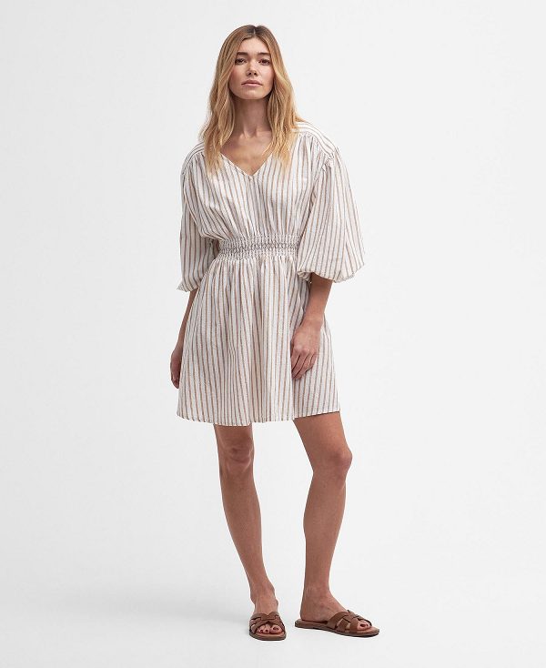 Barbour Ella Striped Mini Dress Hvide | BABO89635