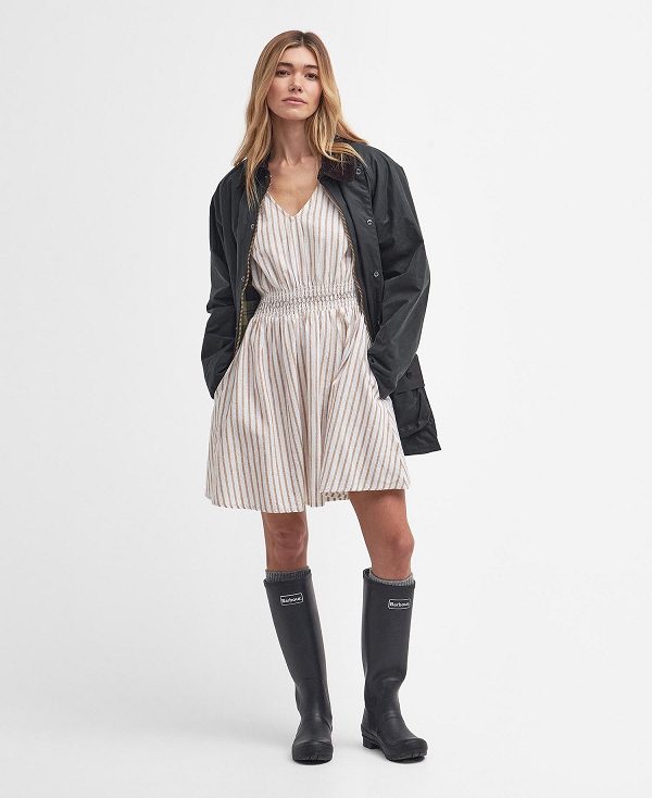 Barbour Ella Striped Mini Dress Hvide | BABO89635