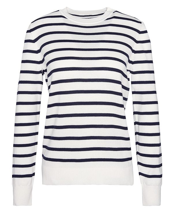 Barbour Ellewood Striped Crew Neck Jumper Mørkeblå | BABO89694