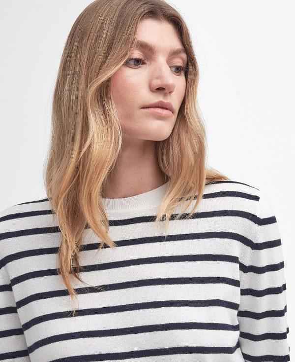 Barbour Ellewood Striped Crew Neck Jumper Mørkeblå | BABO89694