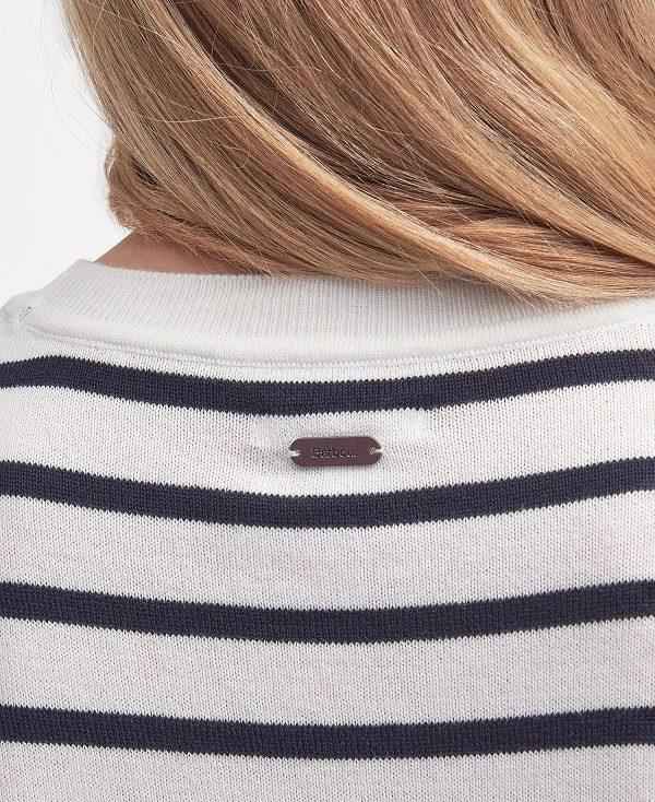 Barbour Ellewood Striped Crew Neck Jumper Mørkeblå | BABO89694