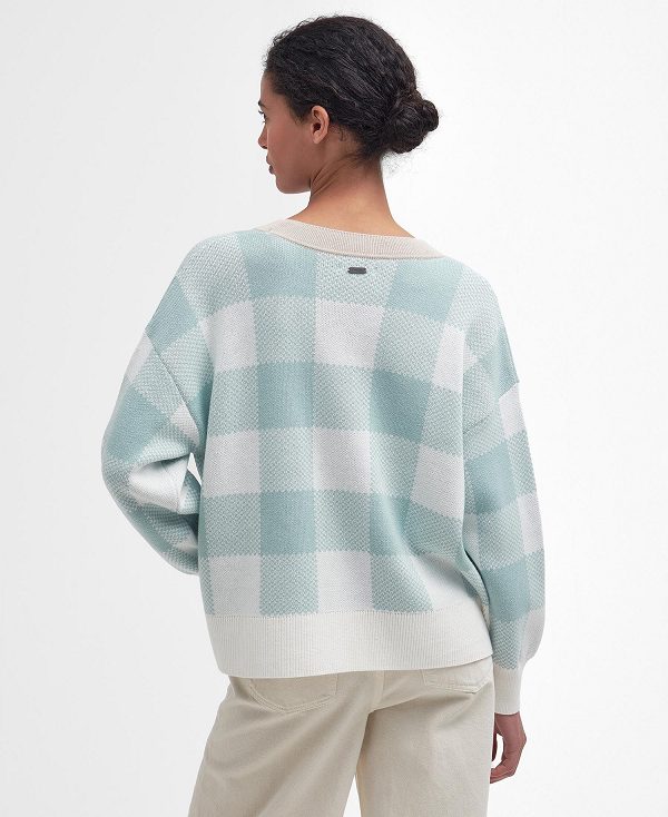 Barbour Elodie Gingham Cardigan Blå | BABO89775