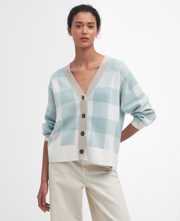 Barbour Elodie Gingham Cardigan Blå | BABO89775