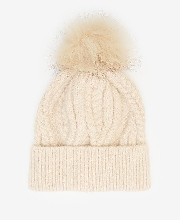 Barbour Elsdon Cable-knit Beanie Beige | BABO90015